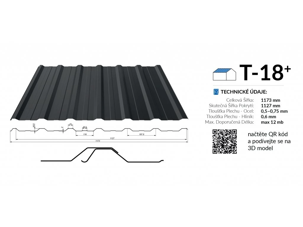 Blachotrapéz trapézový plech T18 plus Aluzinek 0,5 mm